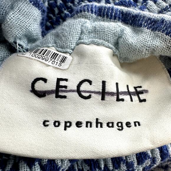 Cecilie Copenhagen Judith Fluted Shirred Cotton Jacquard Mini Dress Blue Small - Picture 3 of 7